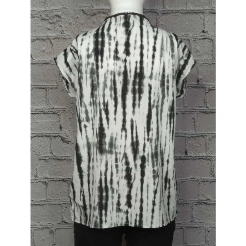 Michael Kors Womens Small Tie Dye Top Zipper Accent Short Sleeve